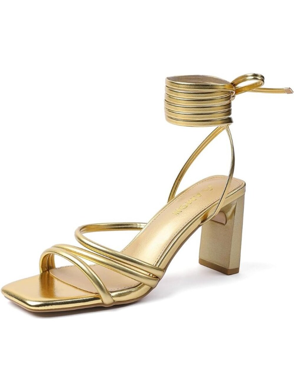 Women's Gold 3 Inches Strappy Heels Lady Strap Up Heeled Sandal Party Shoes